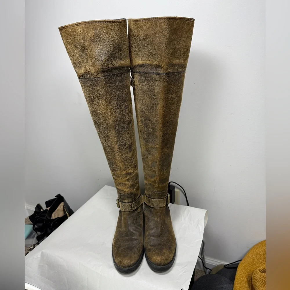Tory Burch Tarulli Over-the-knee Boots Distressed Leather Sz 8.5